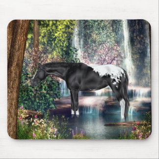 Tapis De Souris Arrière - plan de chute d'eau Black Appaloosa Hors
