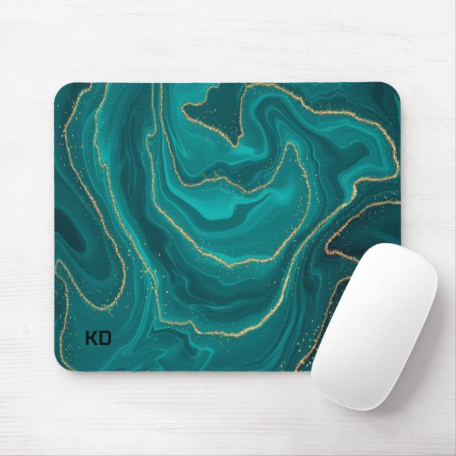 Tapis De Souris Arrière - plan en marbre liquide turquoise avec or (Avec souris)