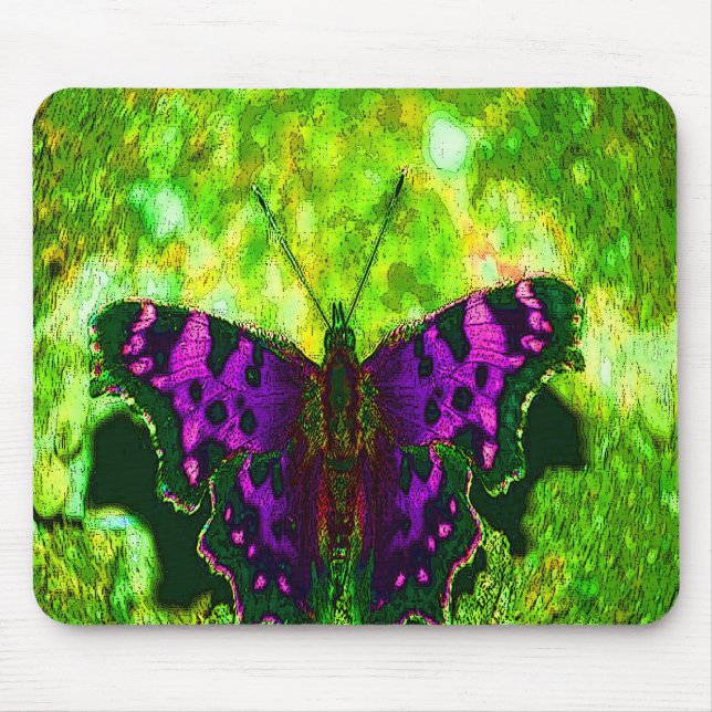 Tapis De Souris Arrière - plan pourpre de papillon sur le feuille (Devant)