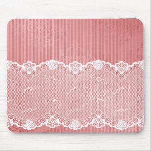 Tapis De Souris Arrière - plan rose et blanc avec la dentelle