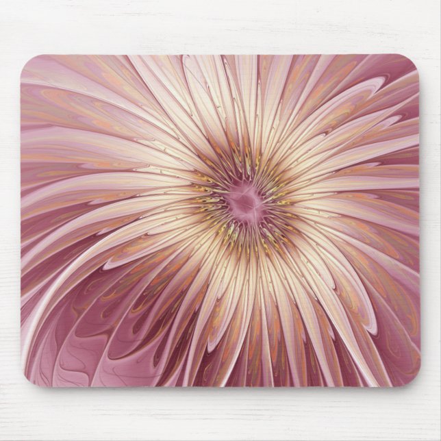 Tapis De Souris Art Abstrait Fractal Fleur & Tons de Bourgogne (Devant)