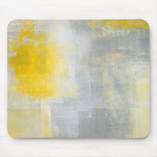 Tapis De Souris Art abstrait gris et jaune de "silence" (Devant)