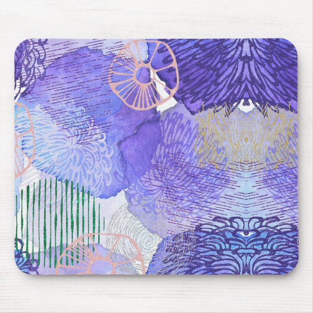 Tapis De Souris Art abstrait moderne bleu et violet (Devant)