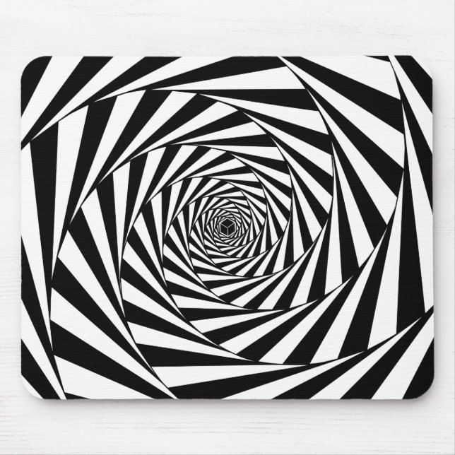 Tapis De Souris Art abstrait spirales noir et blanc (Devant)
