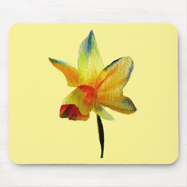 Tapis De Souris Art aquarelle de jonquille jaune Fleur de printemp (Devant)