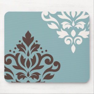 Tapis De Souris Art de damassé de rouleau je brunis Teal crème