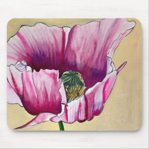 Tapis De Souris Art de fleur de pavot rose aquarelle