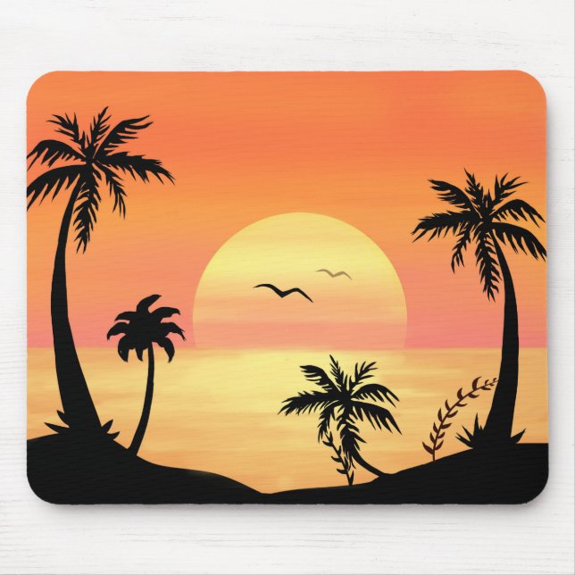 Tapis De Souris Art de la silhouette de palmier au coucher du sole (Devant)