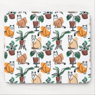 Tapis De Souris Art de trait dessin chats et fleurs