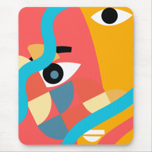 Tapis De Souris Art de visage abstrait et vif 