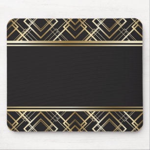 Tapis De Souris Art déco, noir, or, élégant, chic, monogramme