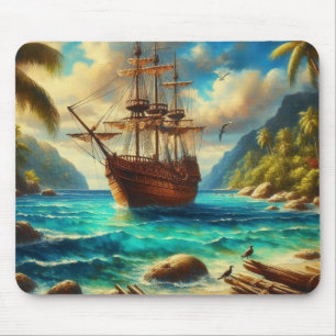 Tapis De Souris Art des navires de plage des Caraïbes/tropicale