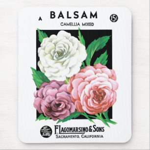 Tapis De Souris Art d'étiquette de pochette de graines vintage, fl