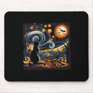 Tapis De Souris Art étoilé effrayant Nuit Art ciel chat noir citro