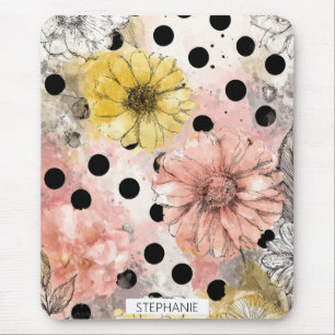 Tapis De Souris Art floral aquarelle vintage à pois (4)