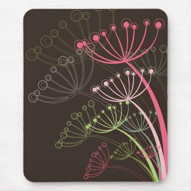 Tapis De Souris Art floral chic de pissenlits lunatiques roses (Devant)