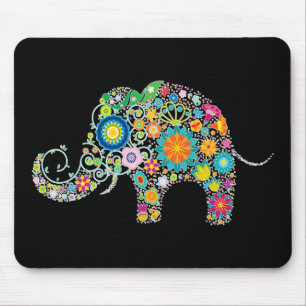 Tapis De Souris Art floral d'éléphant