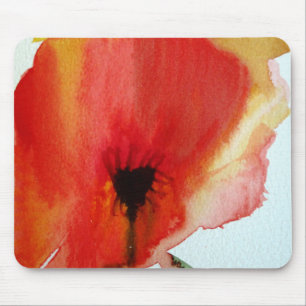 Tapis De Souris Art floral moderne pour aquarelle de pavots rouges