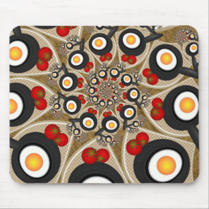 Tapis De Souris Art fractal de brunch drôle, tomates, œufs