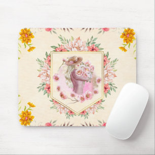 Tapis De Souris Art Graphique Floral, Dame Du Printemps