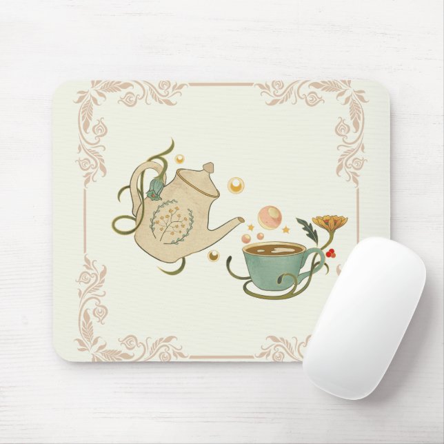 Tapis De Souris Art Graphique, Tea d'Illustration Beige (Avec souris)
