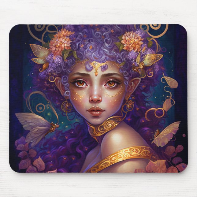 Tapis De Souris Art Imaginaire Fée Elfe Violet (Devant)