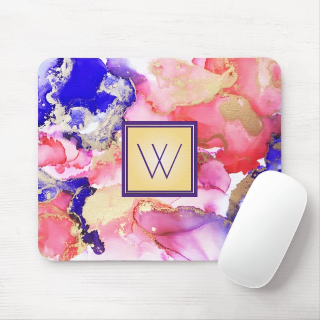 Tapis De Souris Art Monogramme rose violet Abstrait (Avec souris)