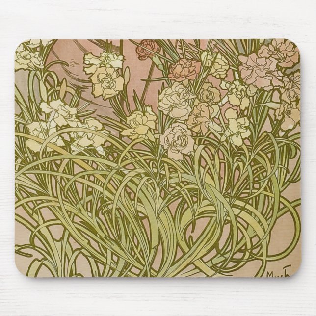Tapis De Souris Art Nouveau Alfonse Mucha fleurs d'oeillets floral (Devant)
