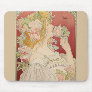 Tapis De Souris Art Nouveau Belle Époque Dame Roses Livemont