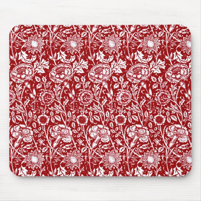 Tapis De Souris Art Nouveau Carnation Damask, rouge et blanc (Devant)