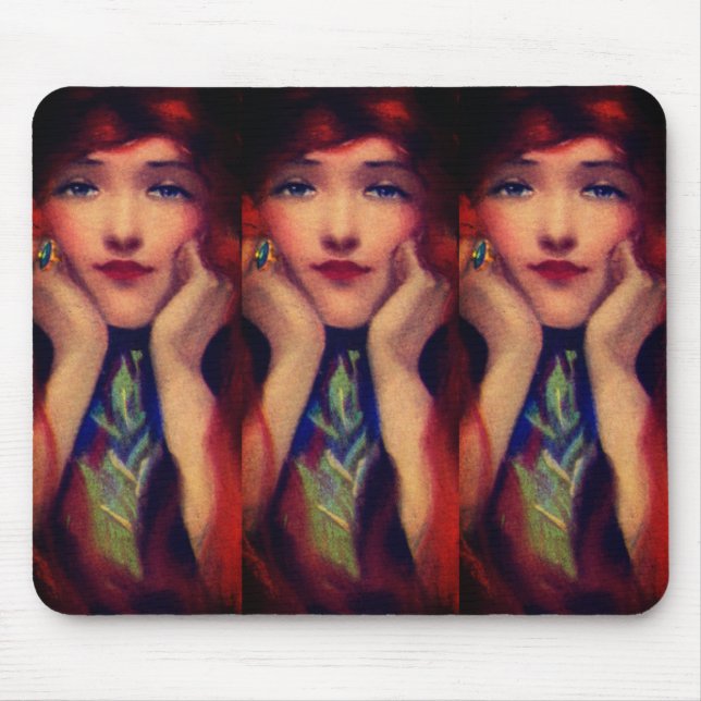 Tapis De Souris Art nouveau déco élégante femme rouge beauté (Devant)