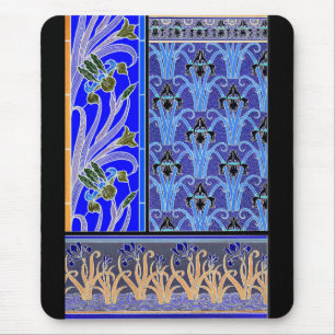 Tapis De Souris Art nouveau iris fleur élégant vintage floral