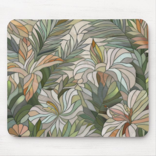 Tapis De Souris Art numérique de mosaïque plante tropicale (Devant)