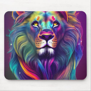 Tapis De Souris Art numérique moderne multicolore Lion majestueux