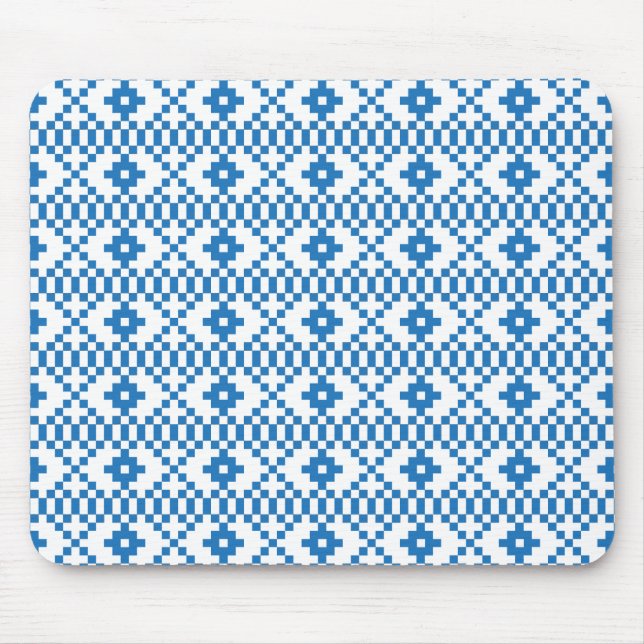 Tapis De Souris Art populaire ethnique letton bleu et blanc (Devant)