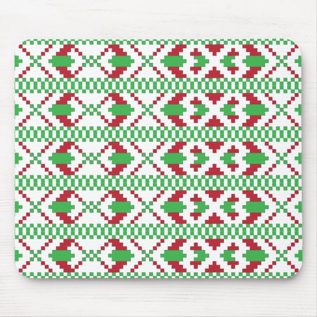 Tapis De Souris Art populaire ethnique letton vert et rouge tribal (Devant)