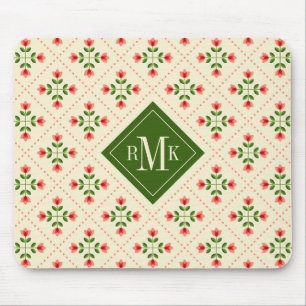 Tapis De Souris Art populaire rose du monogramme   et vert floral