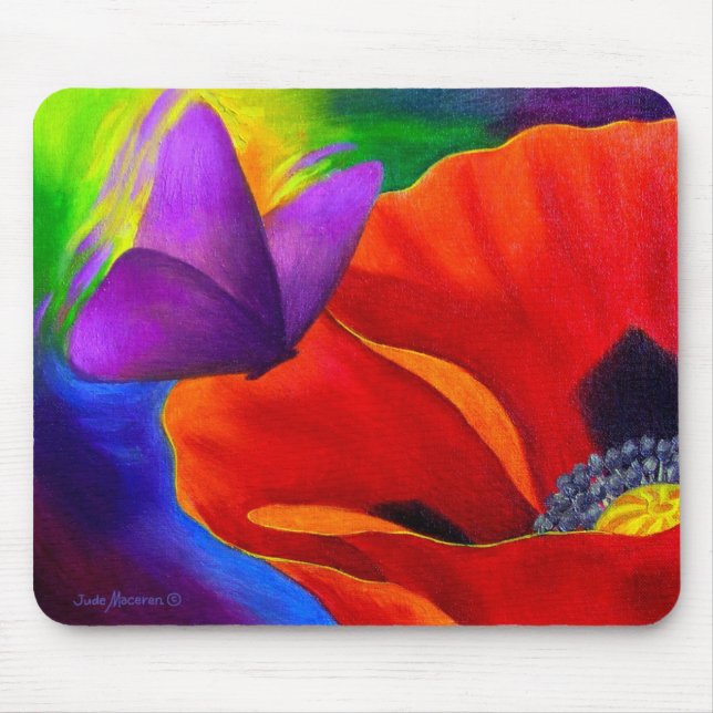 Tapis De Souris Art rouge de peinture de papillon de pavot - multi (Devant)