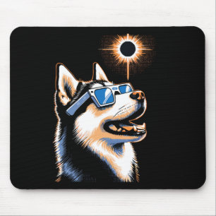 Tapis De Souris Art Solaire Eclipse Husky Chien Portant des lunett