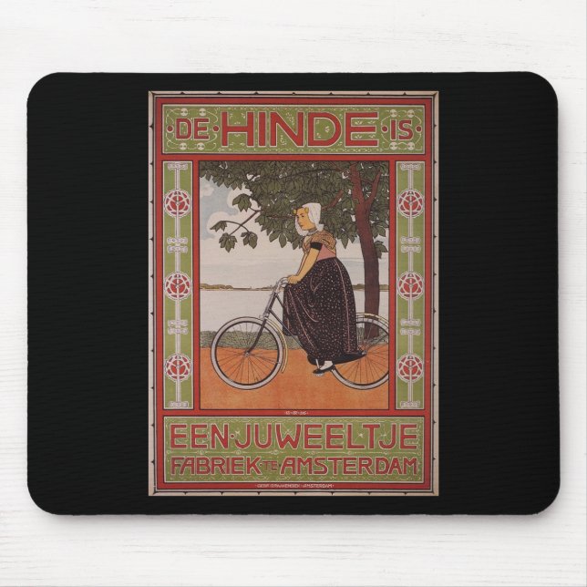 Tapis De Souris Art vintage d'affiche de bicyclette d'Amsterdam (Devant)