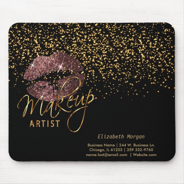 Tapis De Souris Artiste de maquillage avec Gold Confetti et Lèvres (Devant)
