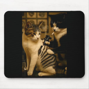 Tapis De Souris Artiste tatoué au chat fumant une cigarette vintag