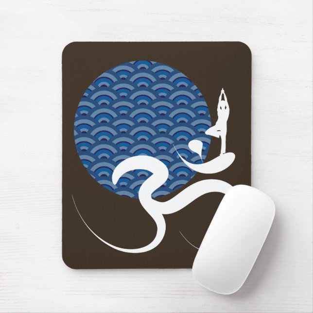 Tapis De Souris Asiatique Bleu Yoga Moderne Zen Calligraphie Om Au (Avec souris)