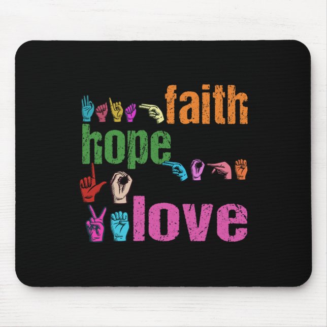 Tapis De Souris ASL Faith Hope Love American Sign Language Christi (Devant)