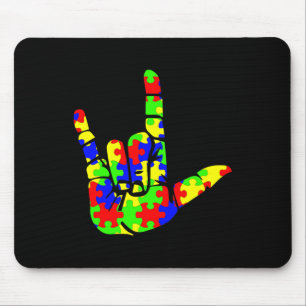 Tapis De Souris ASL Love Hand Sign Language Puzzle Autism Awards