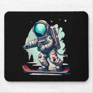 Tapis De Souris Astronaut Sur Le Snowboard Amusant Astronaut Ski S