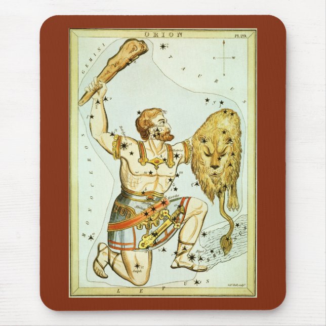 Tapis De Souris Astronomie céleste vintage, constellation d'Orion (Devant)