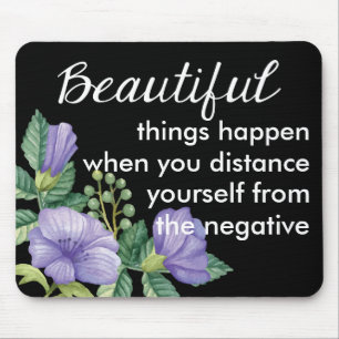 Tapis De Souris Attitude de motivation florale Fleur violet Noir