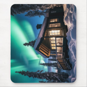 Tapis De Souris Aurora borealis au-dessus du cabine d'hiver