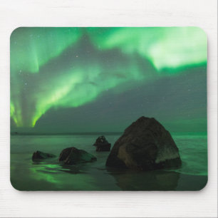 Tapis De Souris Aurora Borealis   Lofoten Beach Norvège